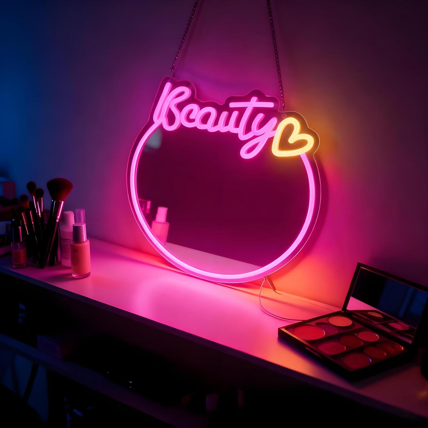Beauty Mirror Neon Sign USB Di - Beauty No Makeup review and price