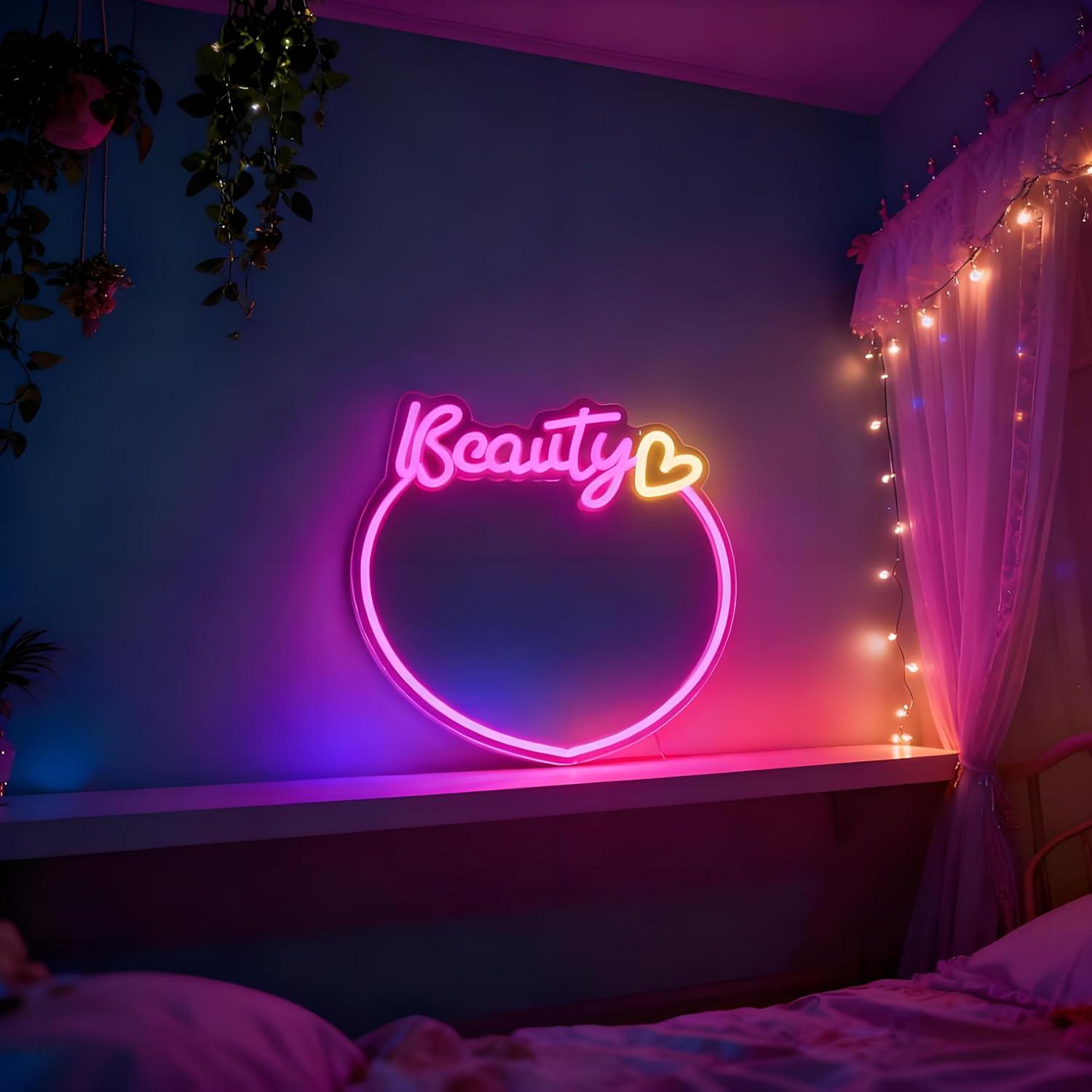 Beauty Mirror Neon Sign USB Di - Beauty No Makeup review and price
