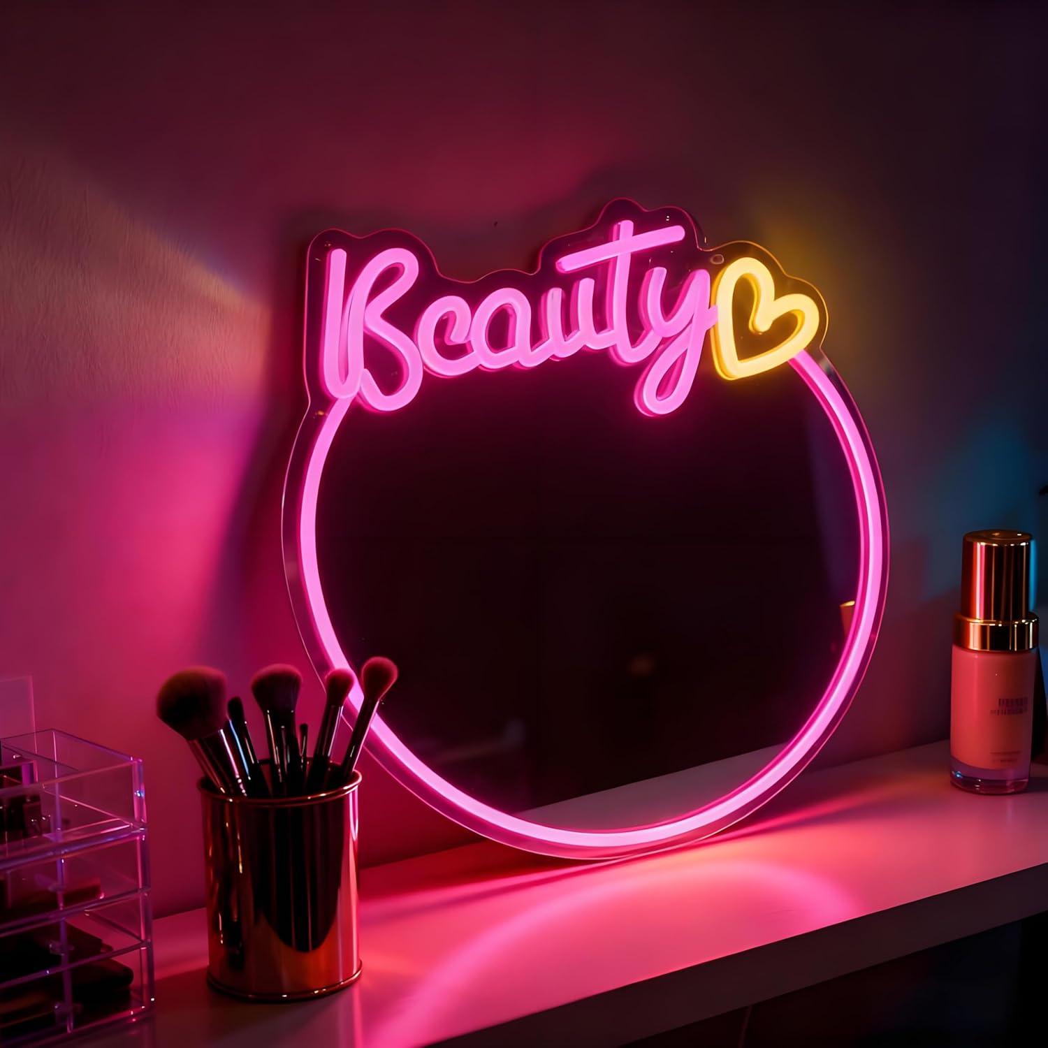 Beauty Mirror Neon Sign USB Di - Beauty No Makeup review and price