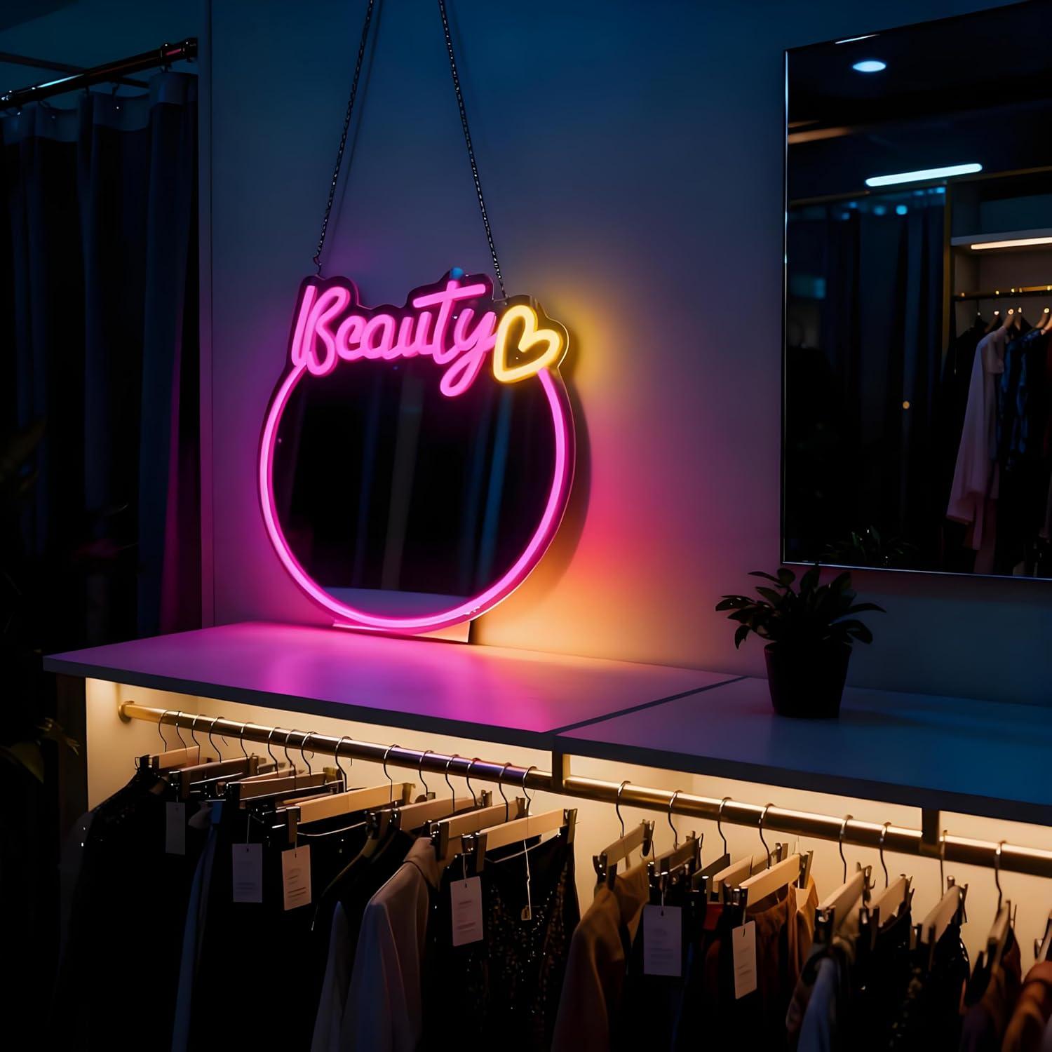Beauty Mirror Neon Sign USB Di - Beauty No Makeup review and price
